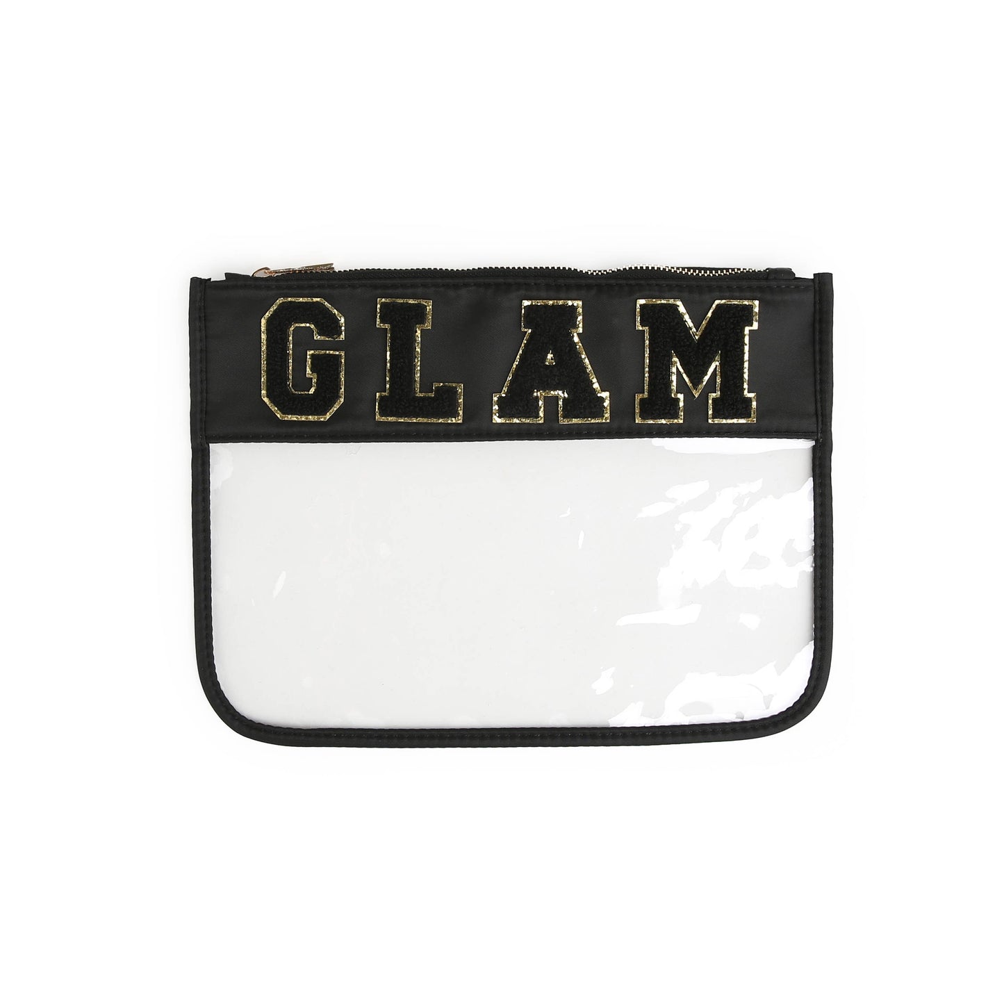 Varsity Letter Patch Clear Zippered Pouch Bag: White with TRAVEL