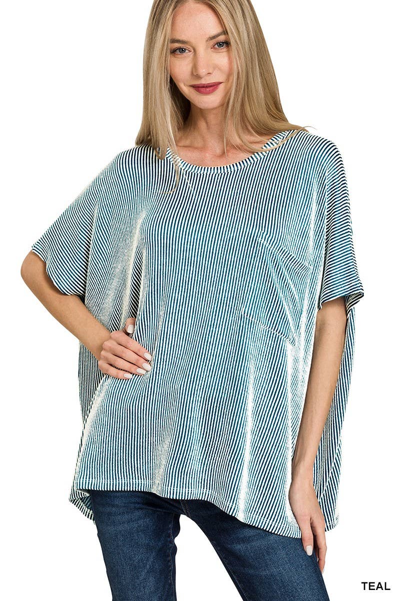 Corded Rib Oversized Short-sleeve Top: VIOLET / 3-3 (S/M-L/XL)