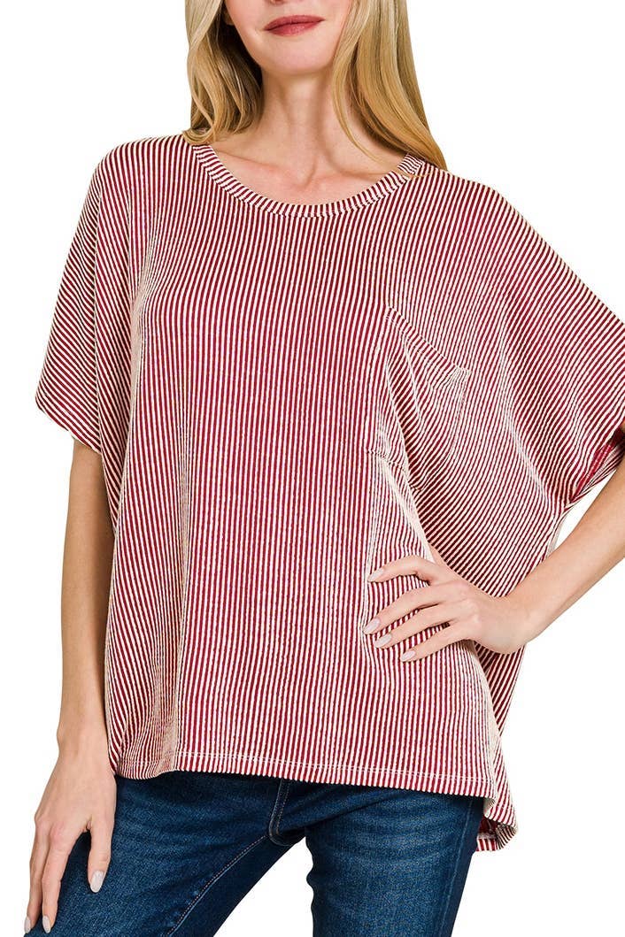 Corded Rib Oversized Short-sleeve Top: VIOLET / 3-3 (S/M-L/XL)