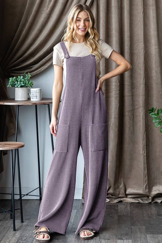 EP6810-10 SLEEVELESS SOLID URBAN RIBBED JUMPSUITS: CHARCOAL / 2-2-2 (S-M-L)