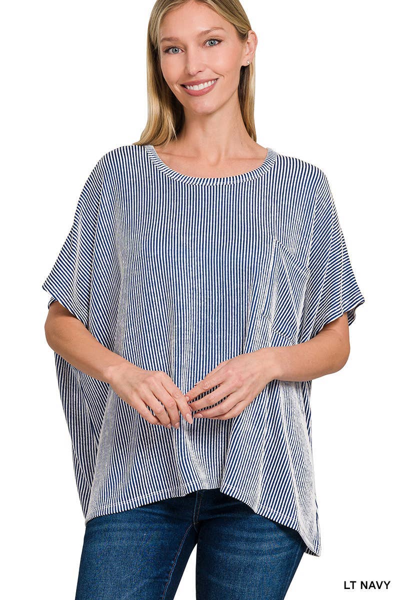 Corded Rib Oversized Short-sleeve Top: VIOLET / 3-3 (S/M-L/XL)