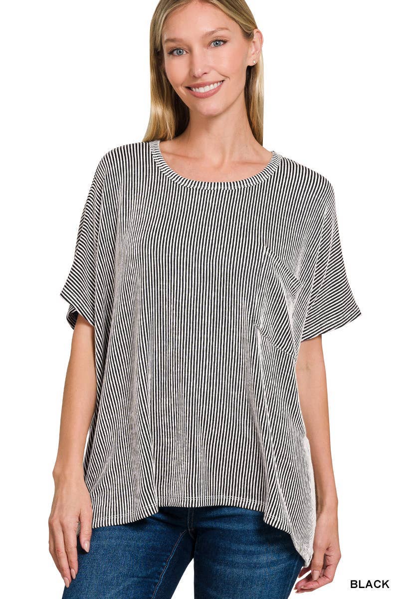Corded Rib Oversized Short-sleeve Top: VIOLET / 3-3 (S/M-L/XL)