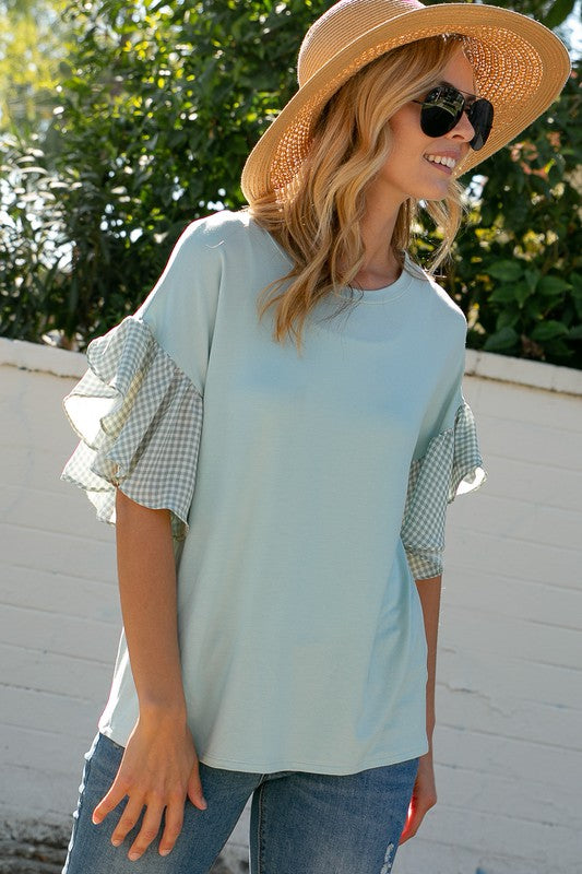 Georgina Checkered Sleeve Top