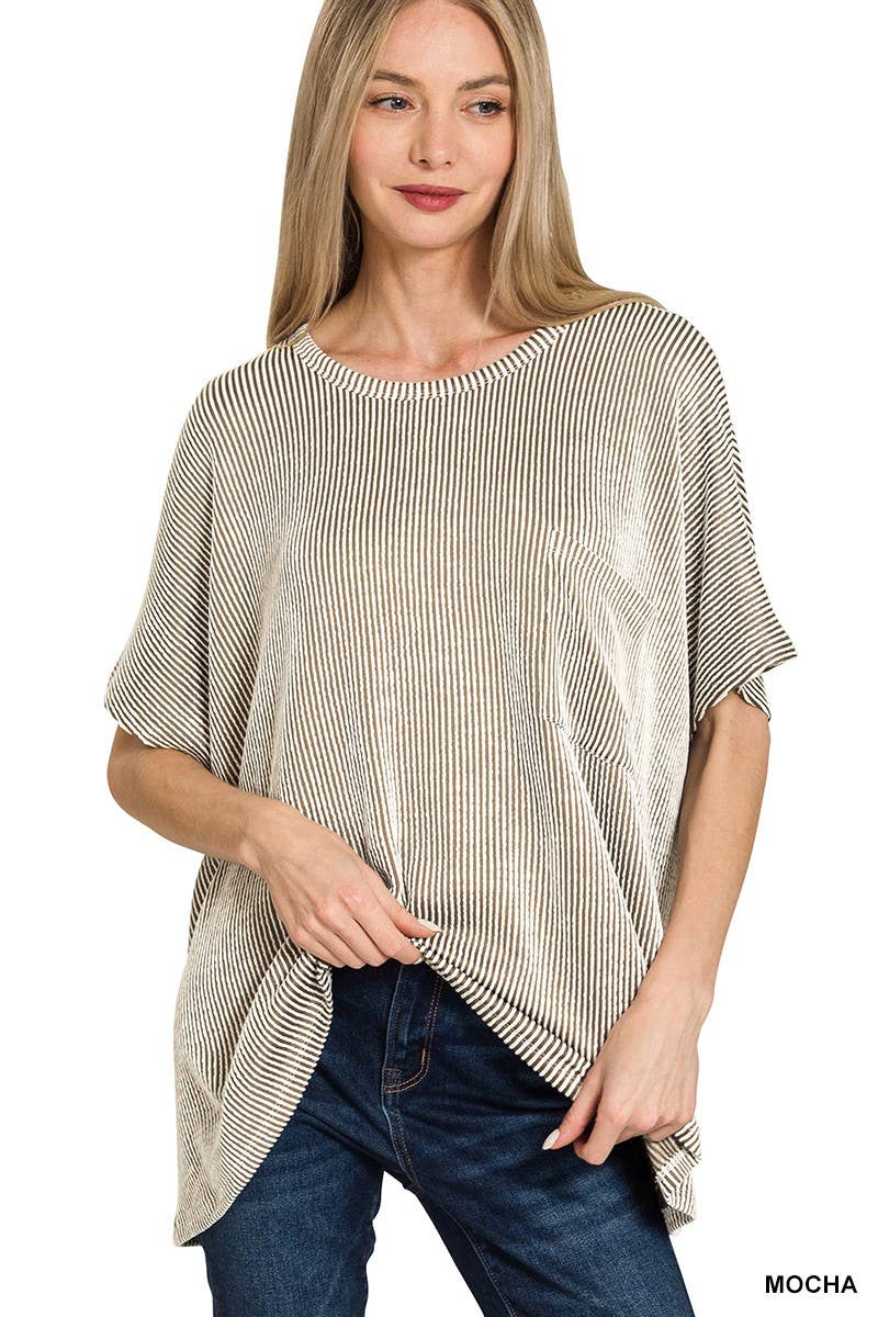 Corded Rib Oversized Short-sleeve Top: VIOLET / 3-3 (S/M-L/XL)