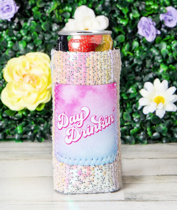 Day Drinkin' Sequin Slim Can Cooler: Slim / One Size