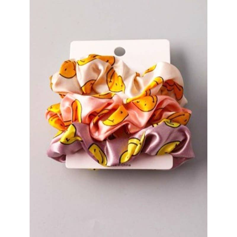 Satin Smiley Face Scrunchie Set: MIX COLOR / ONE(12)
