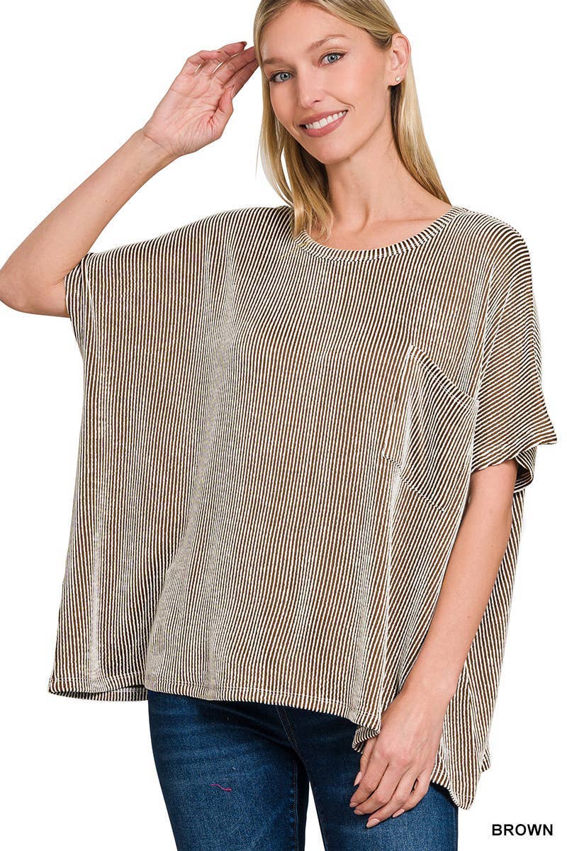 Corded Rib Oversized Short-sleeve Top: VIOLET / 3-3 (S/M-L/XL)