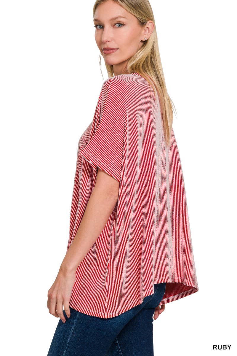 Corded Rib Oversized Short-sleeve Top: VIOLET / 3-3 (S/M-L/XL)