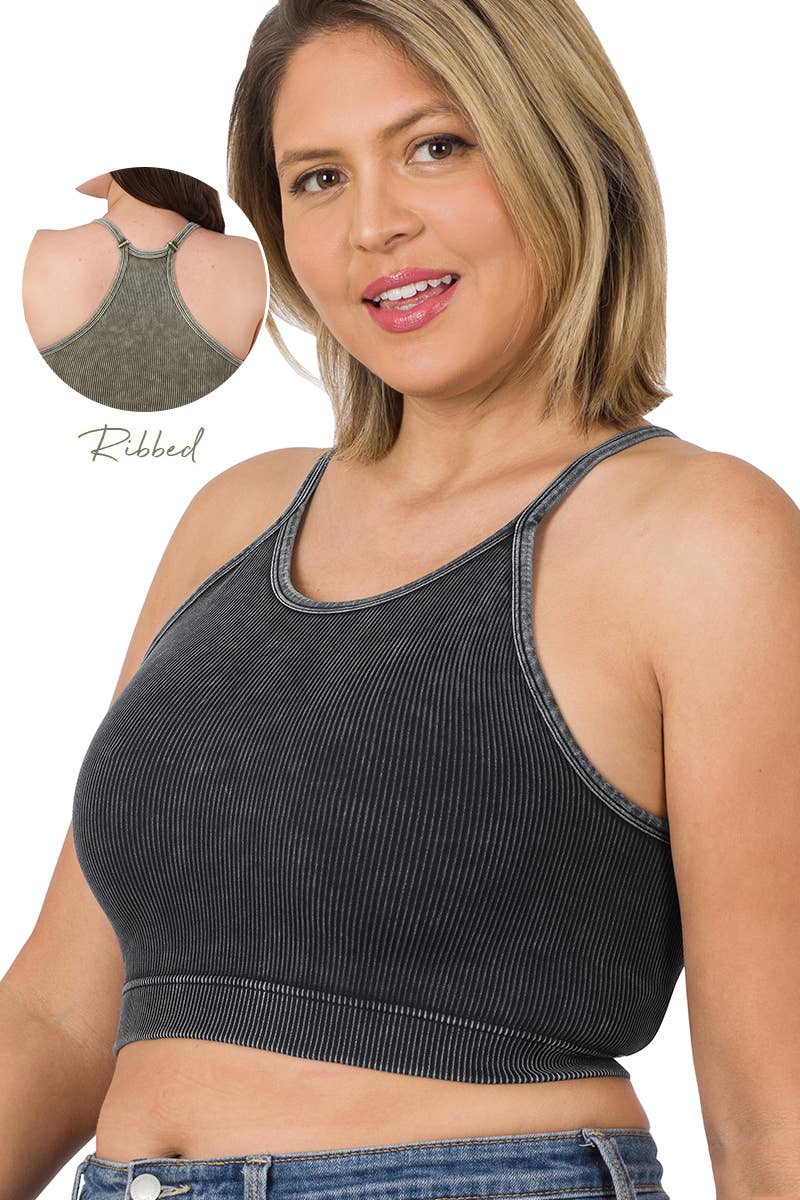 ''....Plus Washed Rib Seamless Crop Cami: +DKRUST-132701 / 2X/3X