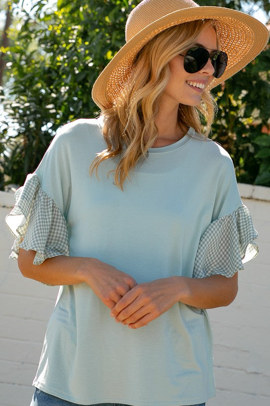 Georgina Checkered Sleeve Top