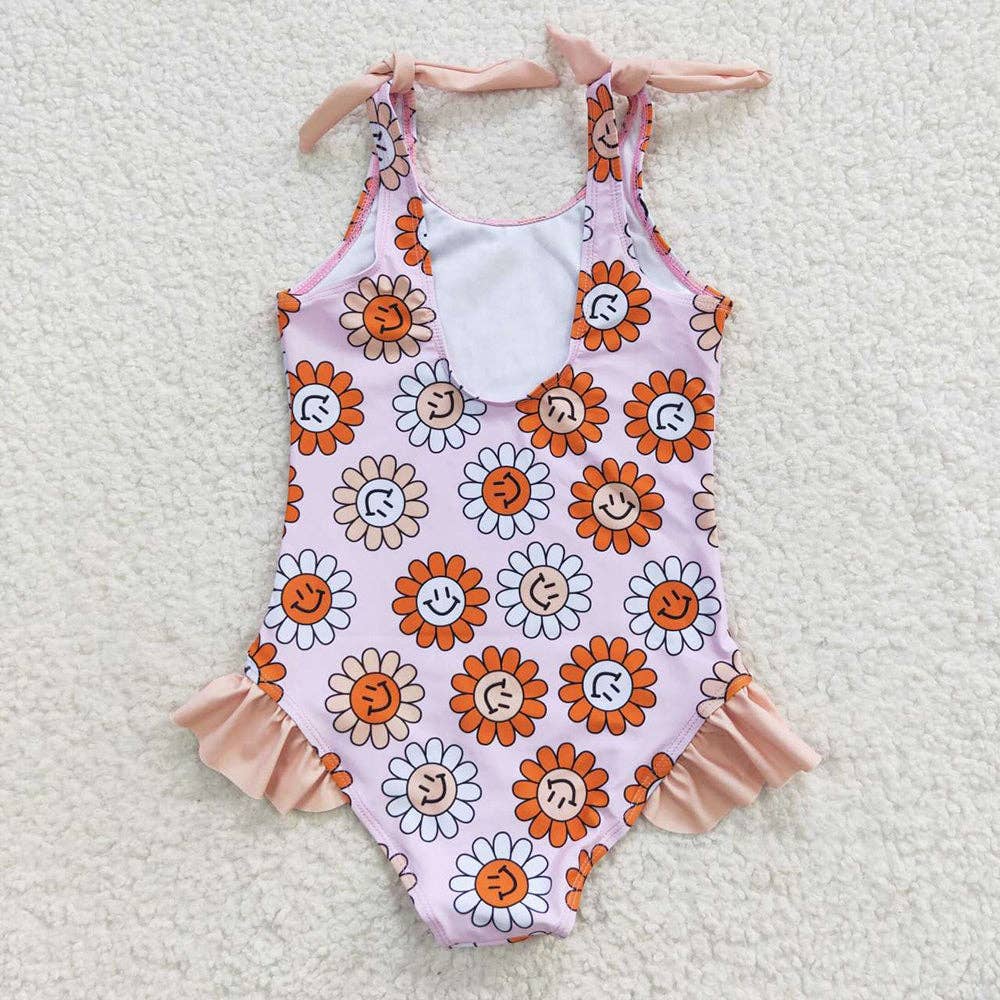 Baby Girls Smile Flowers One Pieces Swimsuit: 4T