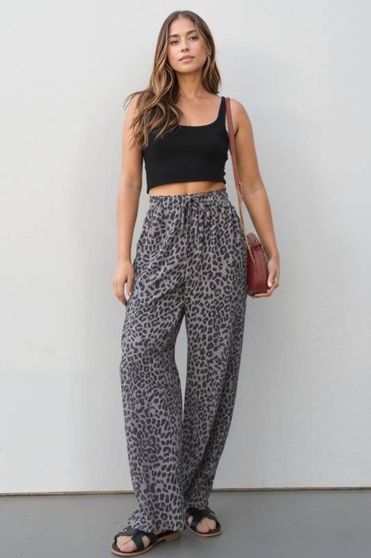 EP6850-10 ANIMAL PRINT URBAN RIBBED CASUAL PANTS: TAUPE / 2-2-2 (S-M-L)