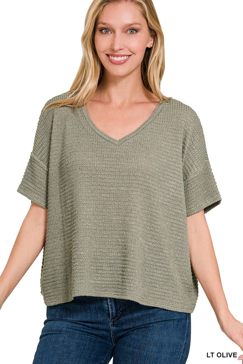 `.Textured Relaxed Fit Summer Sweater w/ back patch: SAND BEIGE-162821 / L/XL