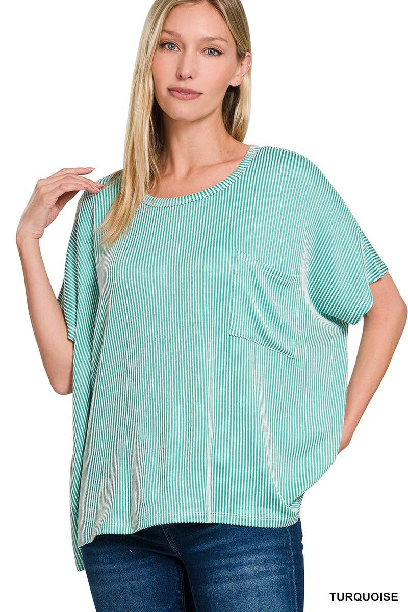 Corded Rib Oversized Short-sleeve Top: VIOLET / 3-3 (S/M-L/XL)