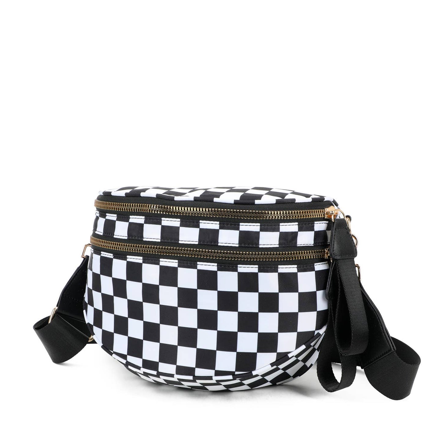 Paulina Nylon Waterproof Multi-Compartment 10" Crossbody Bag: Hot Pink Checker