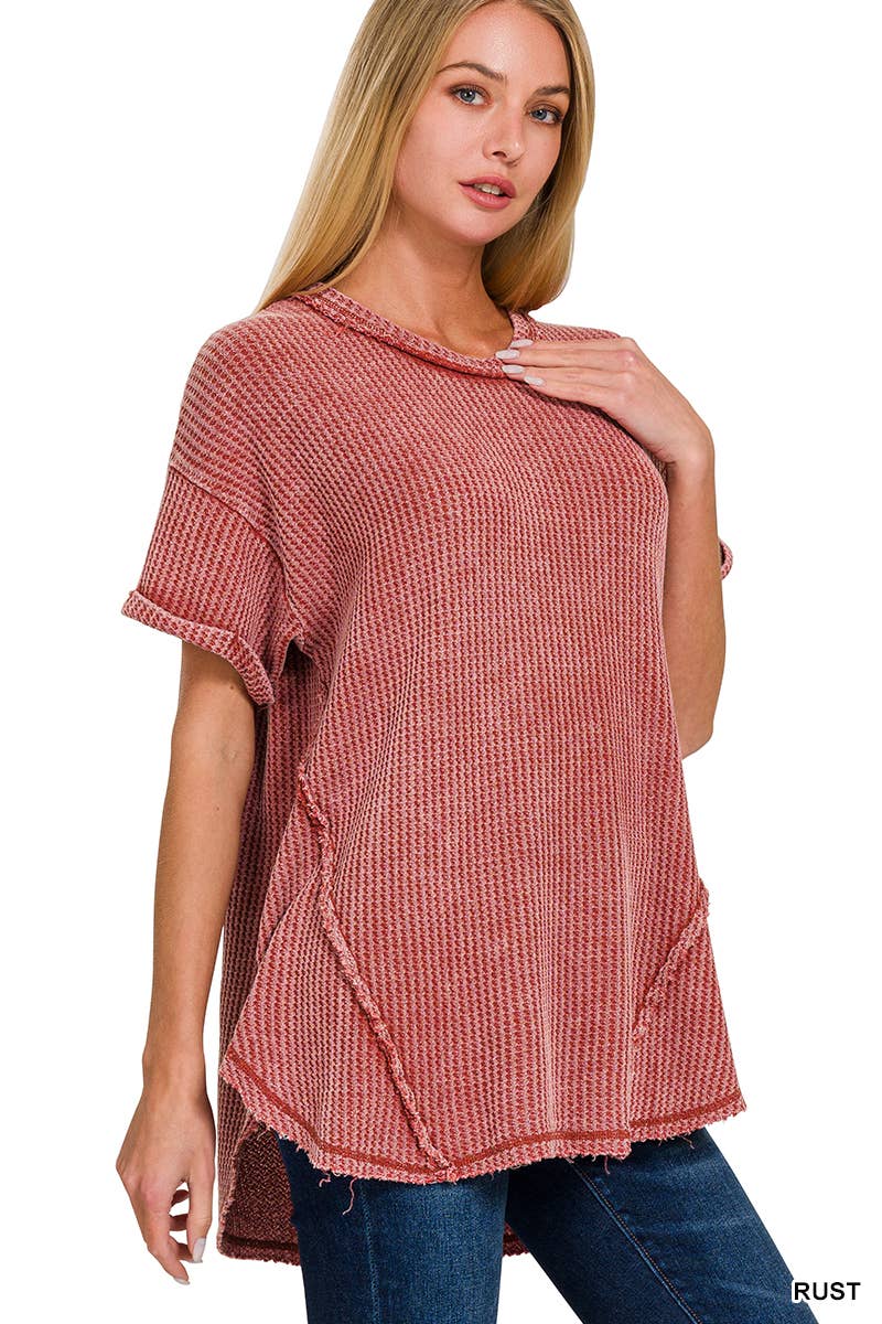 `.Washed Baby Waffle Top w/ back patch: DEEP SKY-162396 / S/M