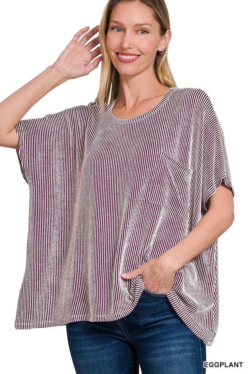 Corded Rib Oversized Short-sleeve Top: VIOLET / 3-3 (S/M-L/XL)