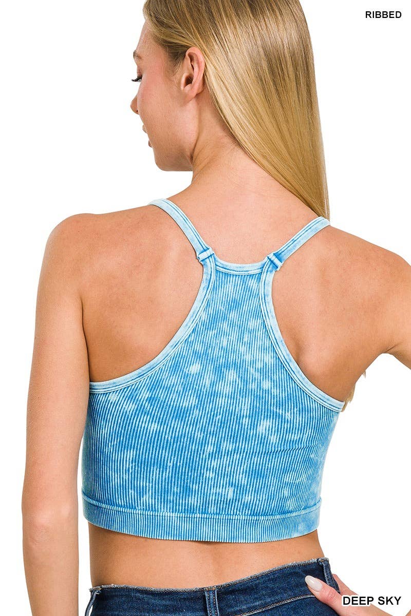 ",,,,,.Premium Washed Seamless Halter Racerback Crop Tank: HOT PINK-180307 / L/XL