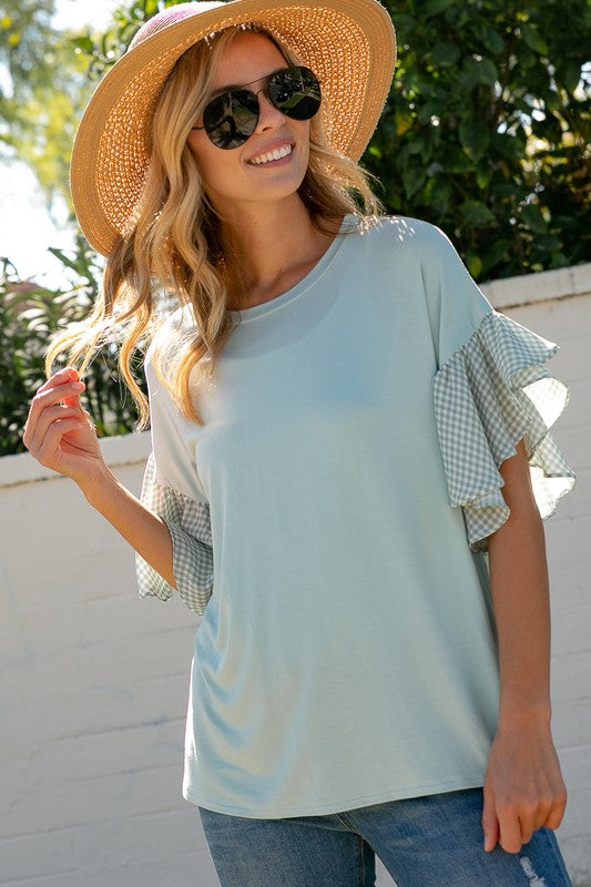 Georgina Checkered Sleeve Top