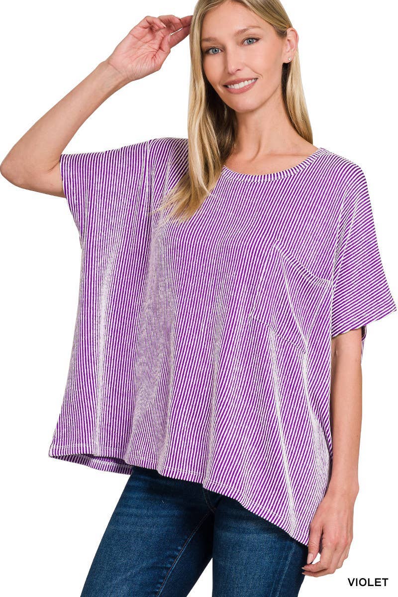Corded Rib Oversized Short-sleeve Top: VIOLET / 3-3 (S/M-L/XL)