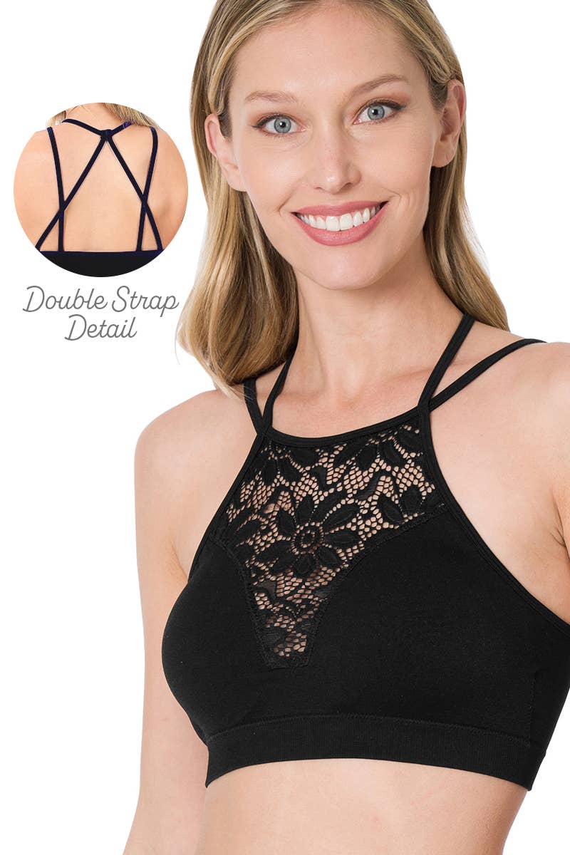 .SI-24322 Lace Panel Bralette: WHITE-152528 / L/XL