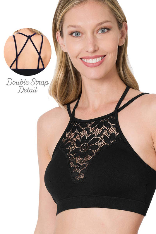 .SI-24322 Lace Panel Bralette: WHITE-152528 / L/XL