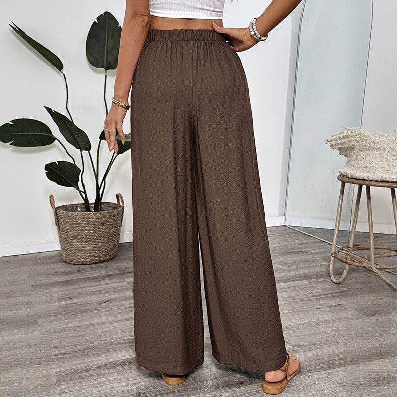 Casual Flowy Embroidered Wide Leg Pants for Women: Brown / "88%viscose 12%polyamide" / M