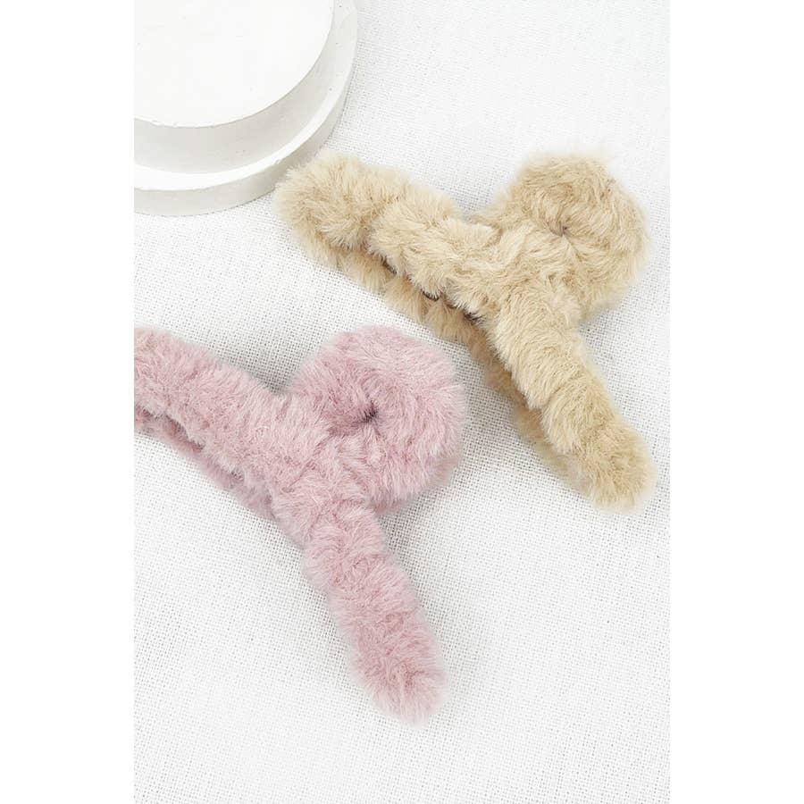 Faux Fur Plush Hair Catch Barrette Jaw Clip: MIX COLOR / ONE(12)