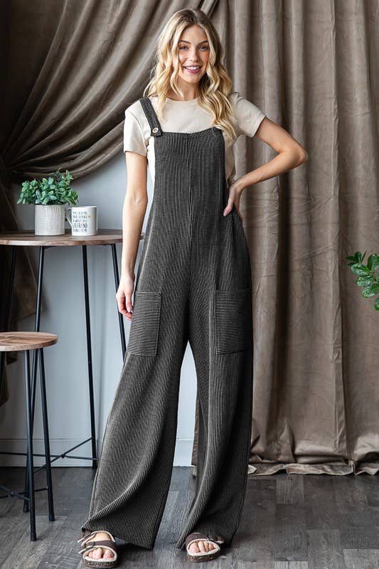 EP6810-10 SLEEVELESS SOLID URBAN RIBBED JUMPSUITS: CHARCOAL / 2-2-2 (1X-2X-3X)