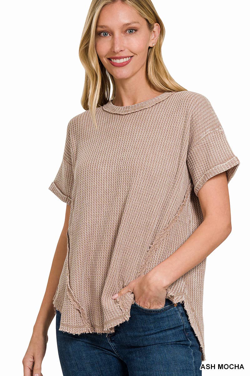 `.Washed Baby Waffle Top w/ back patch: DEEP SKY-162396 / L/XL