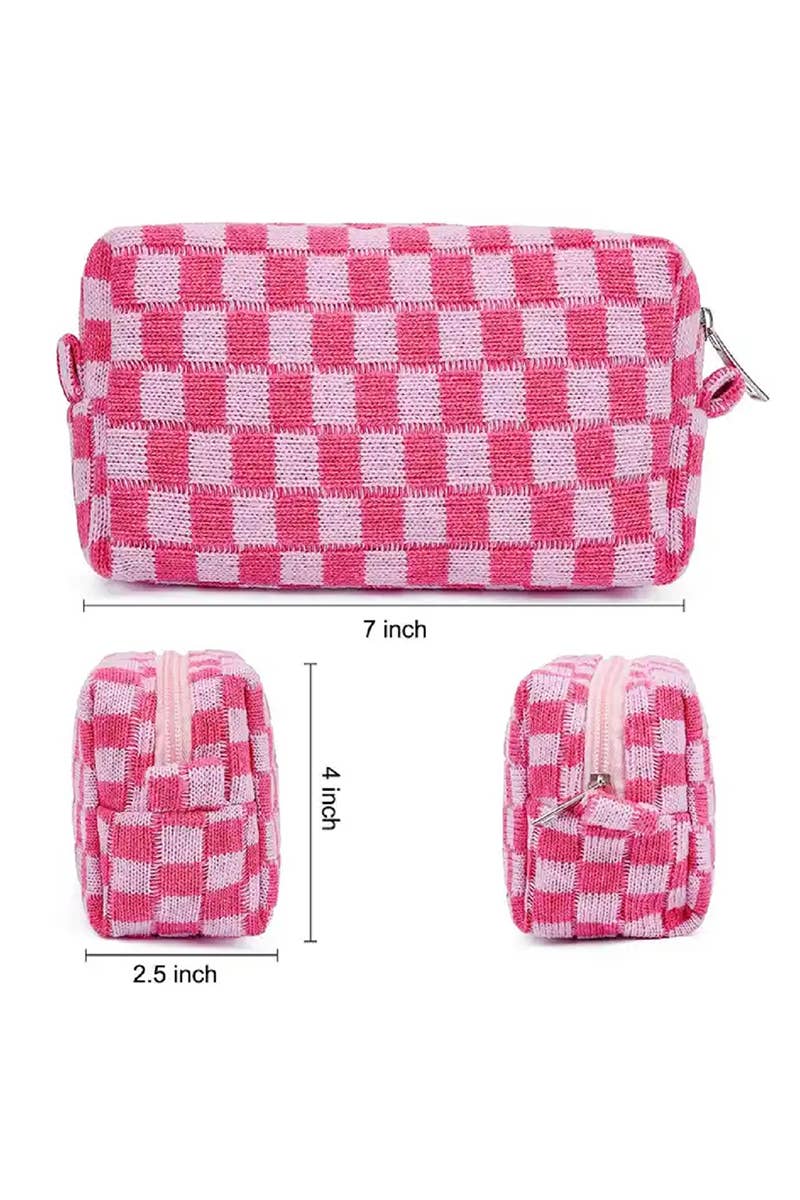 Checkered Makeup Cosmetic Pouch Bag: Black / 1 (ONE SIZE)