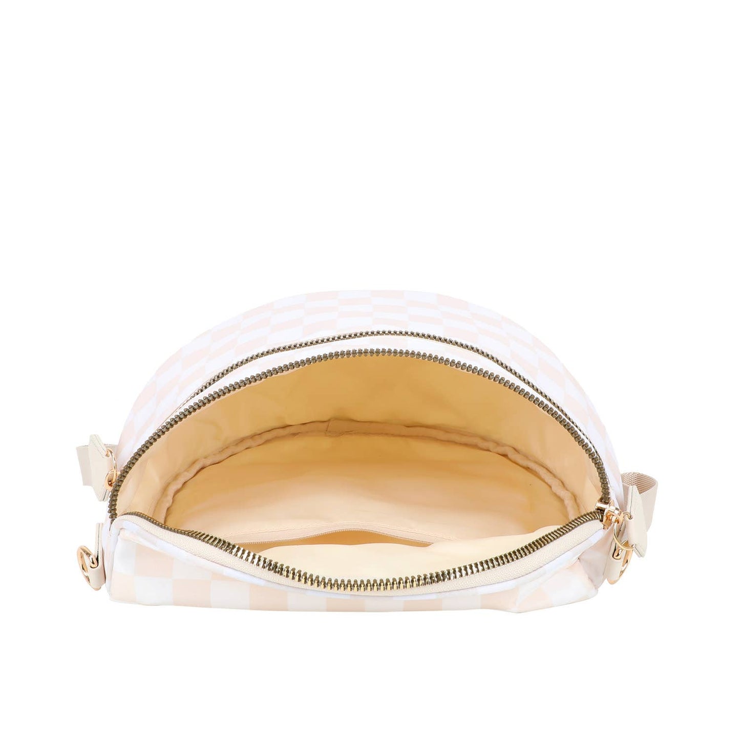 Paulina Nylon Waterproof Multi-Compartment 10" Crossbody Bag: Ivory Checker