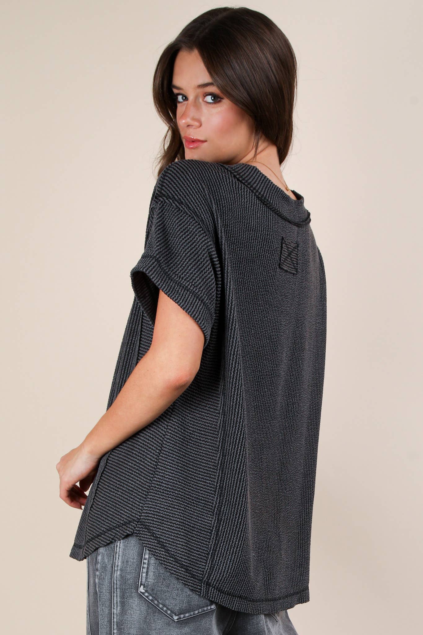 NT12075X-PLUS SIZE Soft Two Tone Casual Comfy Ribbed Knit To: PINK / 1XL-2XL-3XL/3-2-1