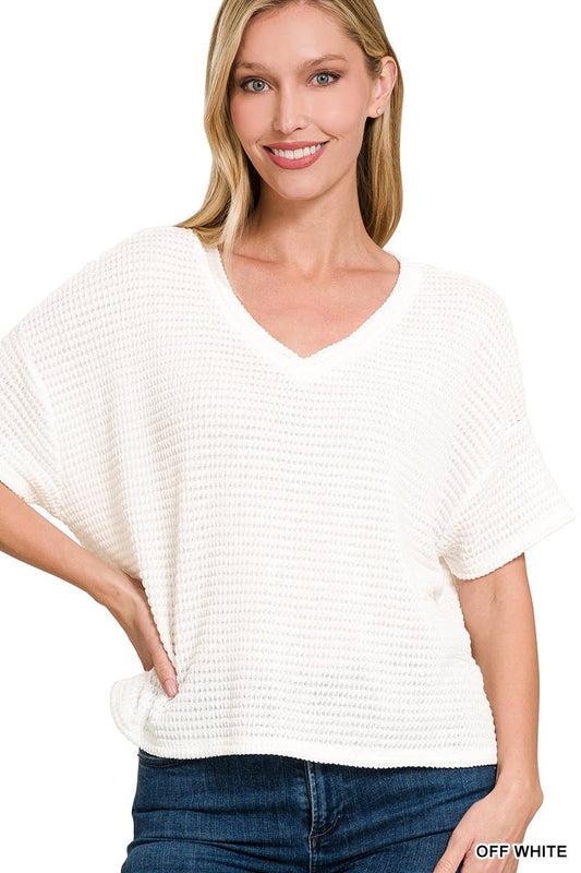 `.Textured Relaxed Fit Summer Sweater w/ back patch: SAND BEIGE-162821 / L/XL