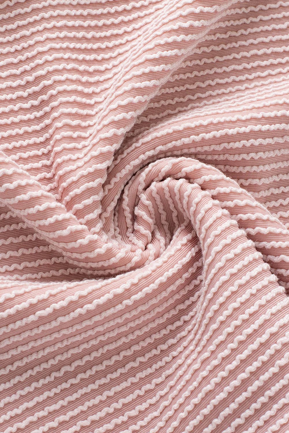 Textured Contrast Trim Round Neck T Shirt: Bright Pink / 75%Polyester+20%Viscose+5%Elastane / S