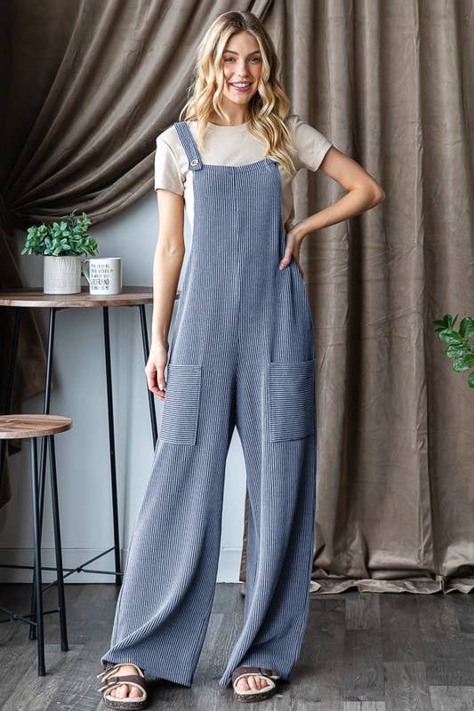 EP6810-10 SLEEVELESS SOLID URBAN RIBBED JUMPSUITS: CHARCOAL / 2-2-2 (1X-2X-3X)