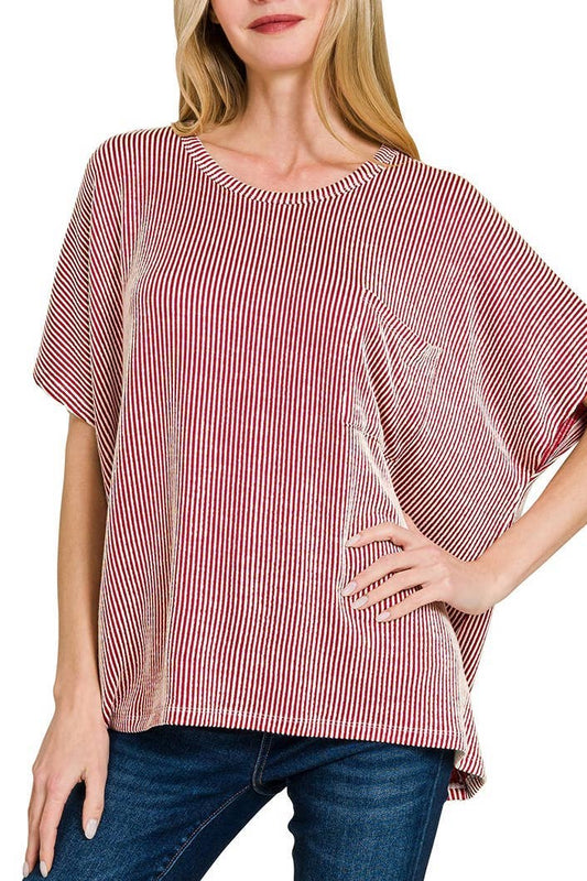 Corded Rib Oversized Short-sleeve Top: VIOLET / 3-3 (S/M-L/XL)