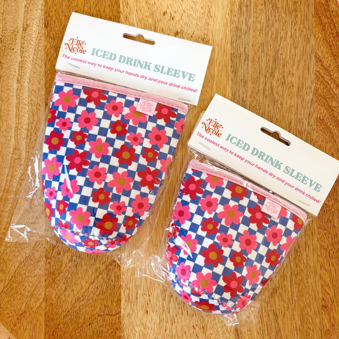 Coffee Cup Cover - Retro Bold Check - Iced Drink Sleeve: Small / 16oz