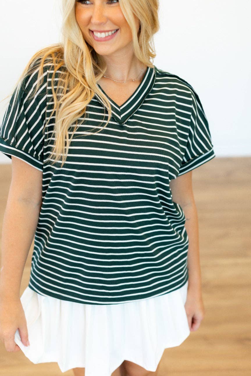 The Lucy Stripe Top, Green: Green / M