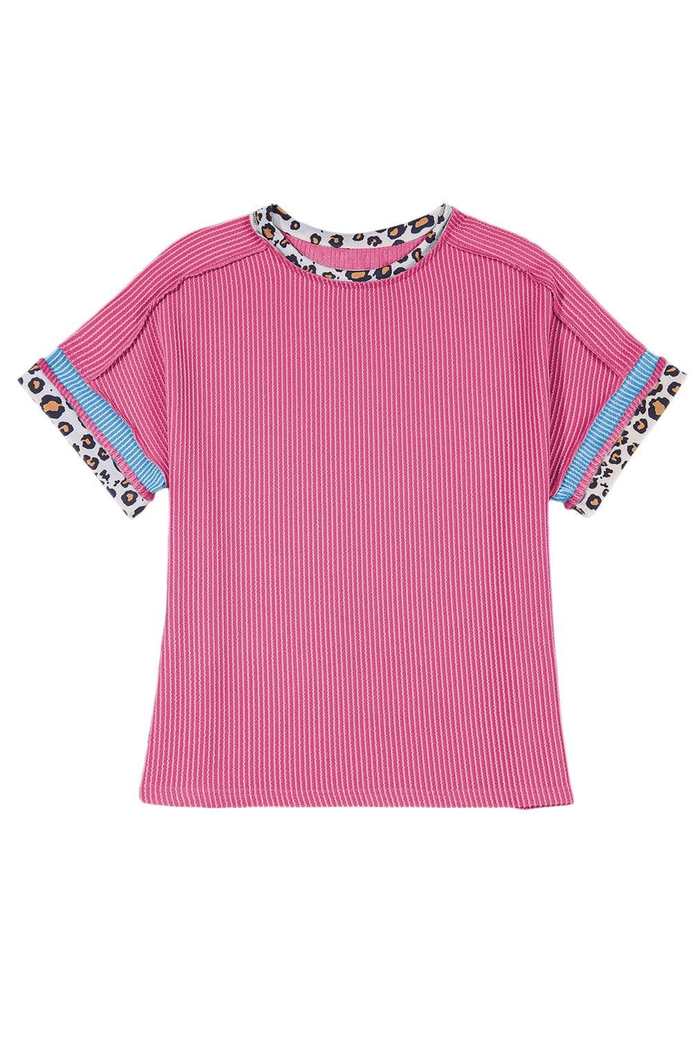 Leopard Patchwork Corded Knit T Shirt  | S-XL: As shown / Missy / M