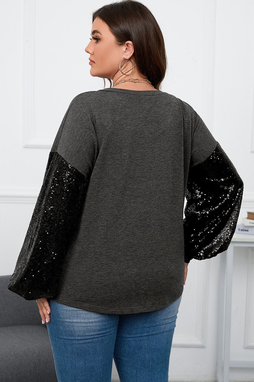 Whitney Sequined Sleeve Top