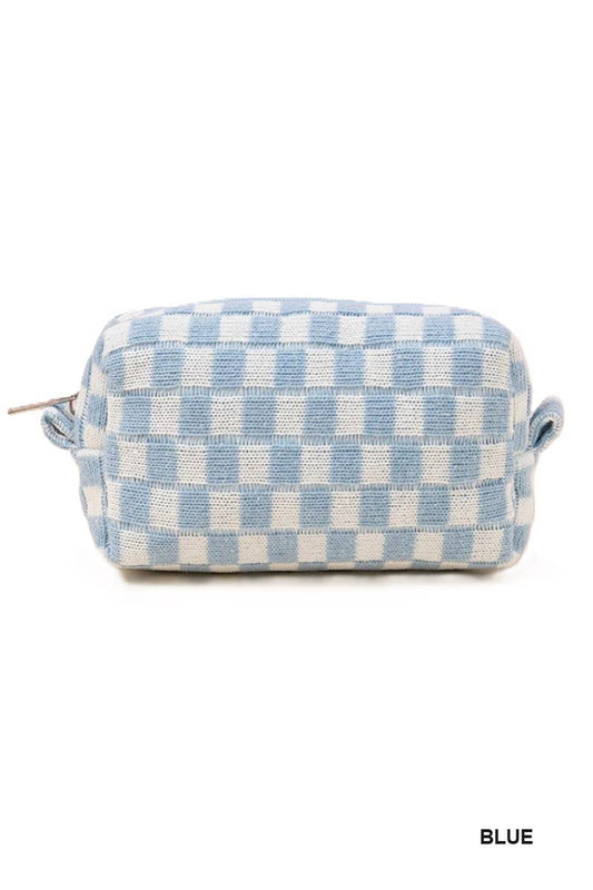 Checkered Makeup Cosmetic Pouch Bag: Blue / 1 (ONE SIZE)