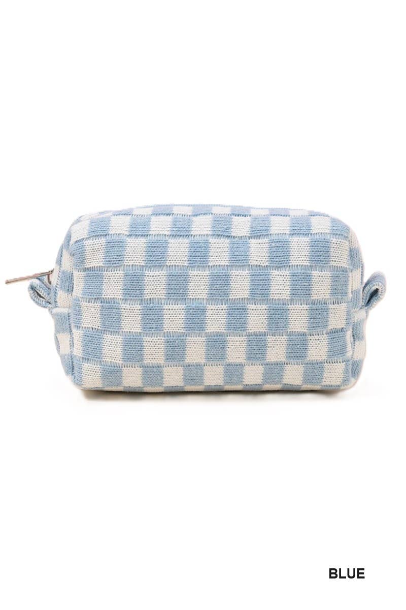 Checkered Makeup Cosmetic Pouch Bag: Pink / 1 (ONE SIZE)
