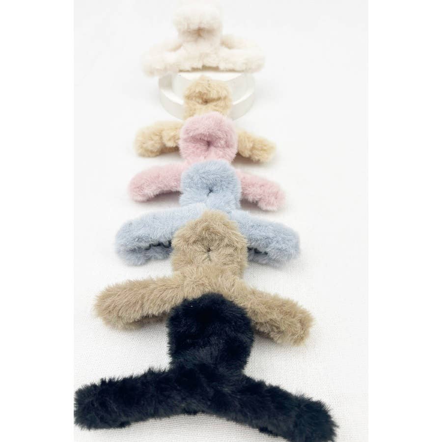 Faux Fur Plush Hair Catch Barrette Jaw Clip: MIX COLOR / ONE(12)