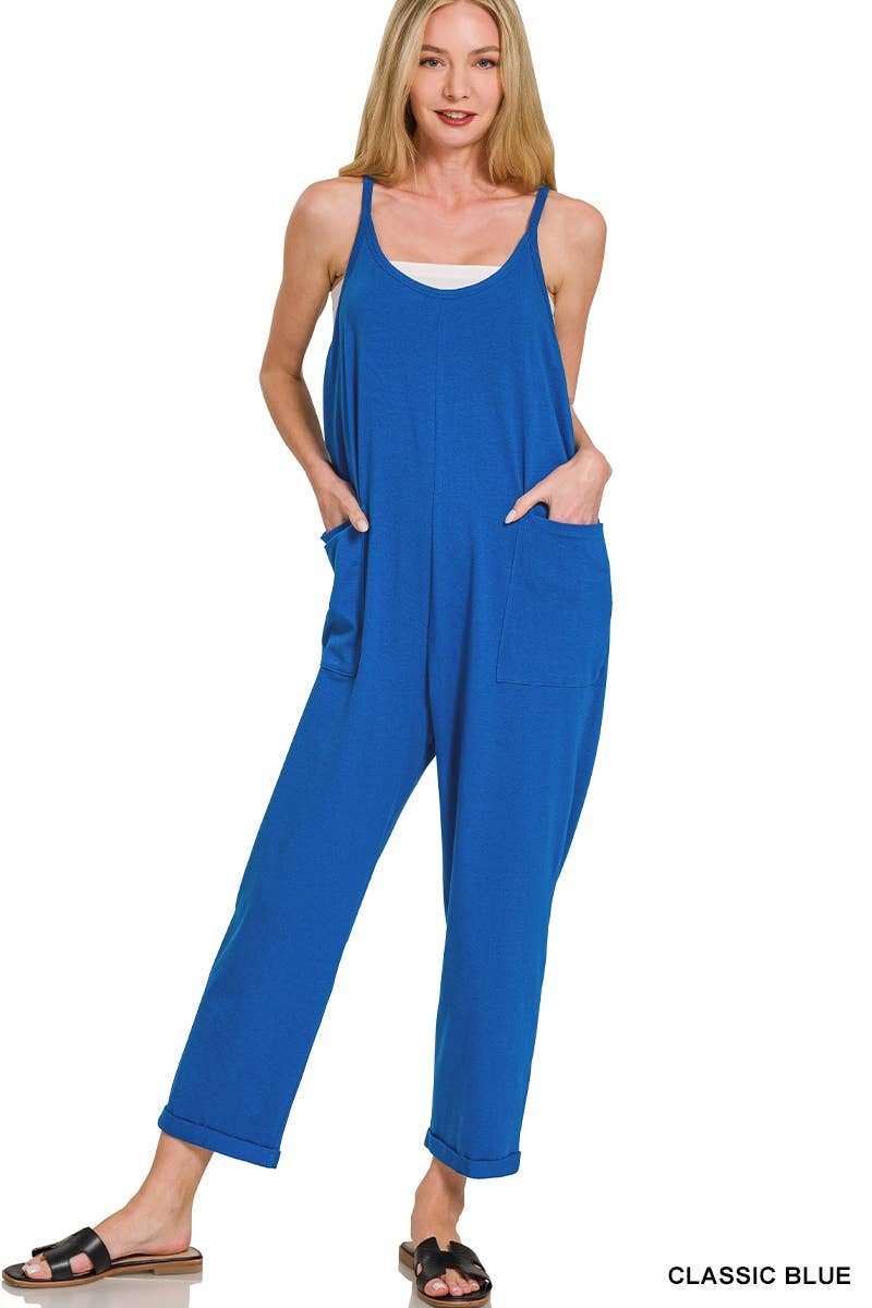`.Spaghetti Strap Pocketed Jumpsuit: BROWN-181983 / S/M