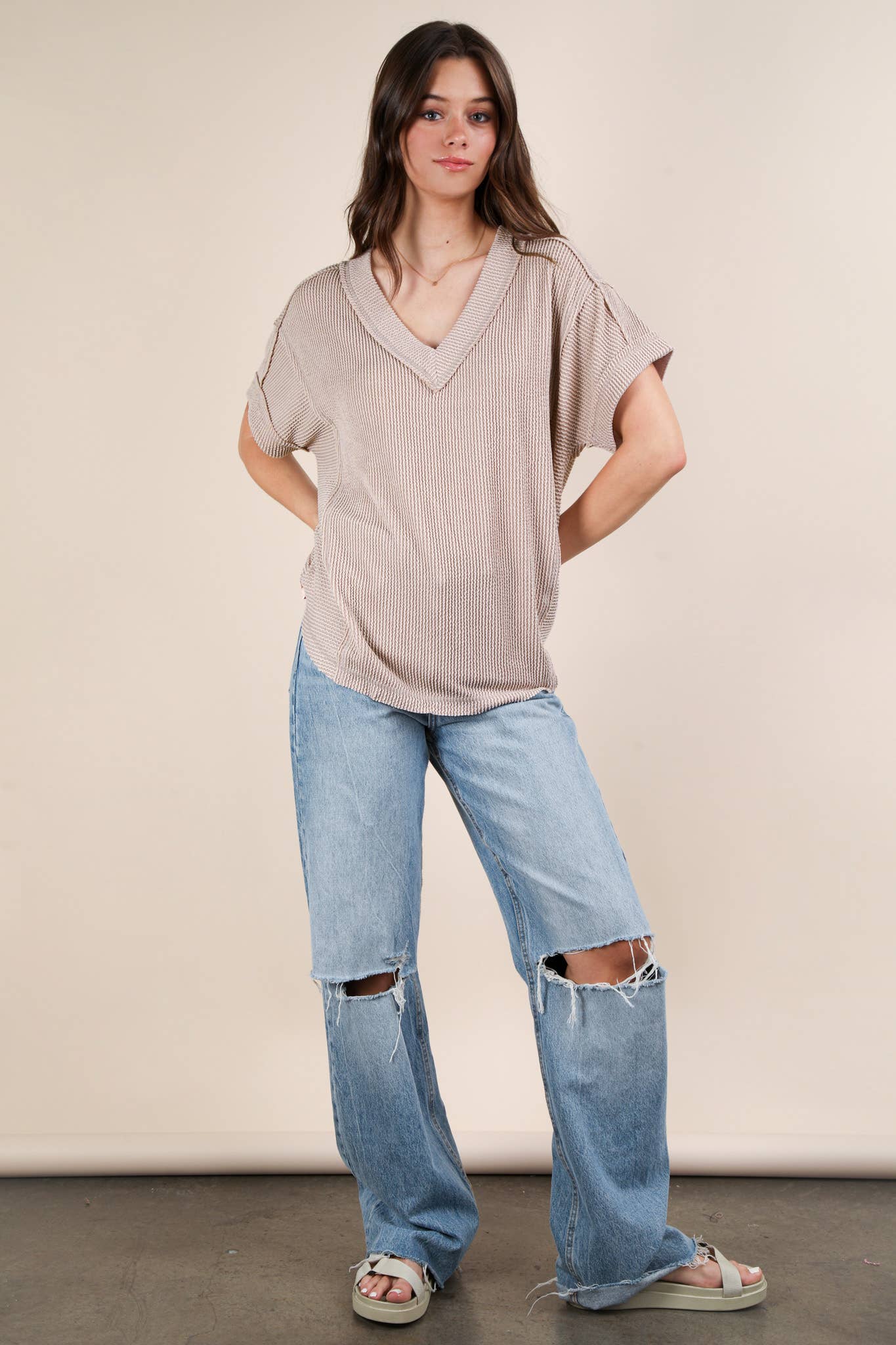 NT12075X-PLUS SIZE Soft Two Tone Casual Comfy Ribbed Knit To: PINK / 1XL-2XL-3XL/3-2-1