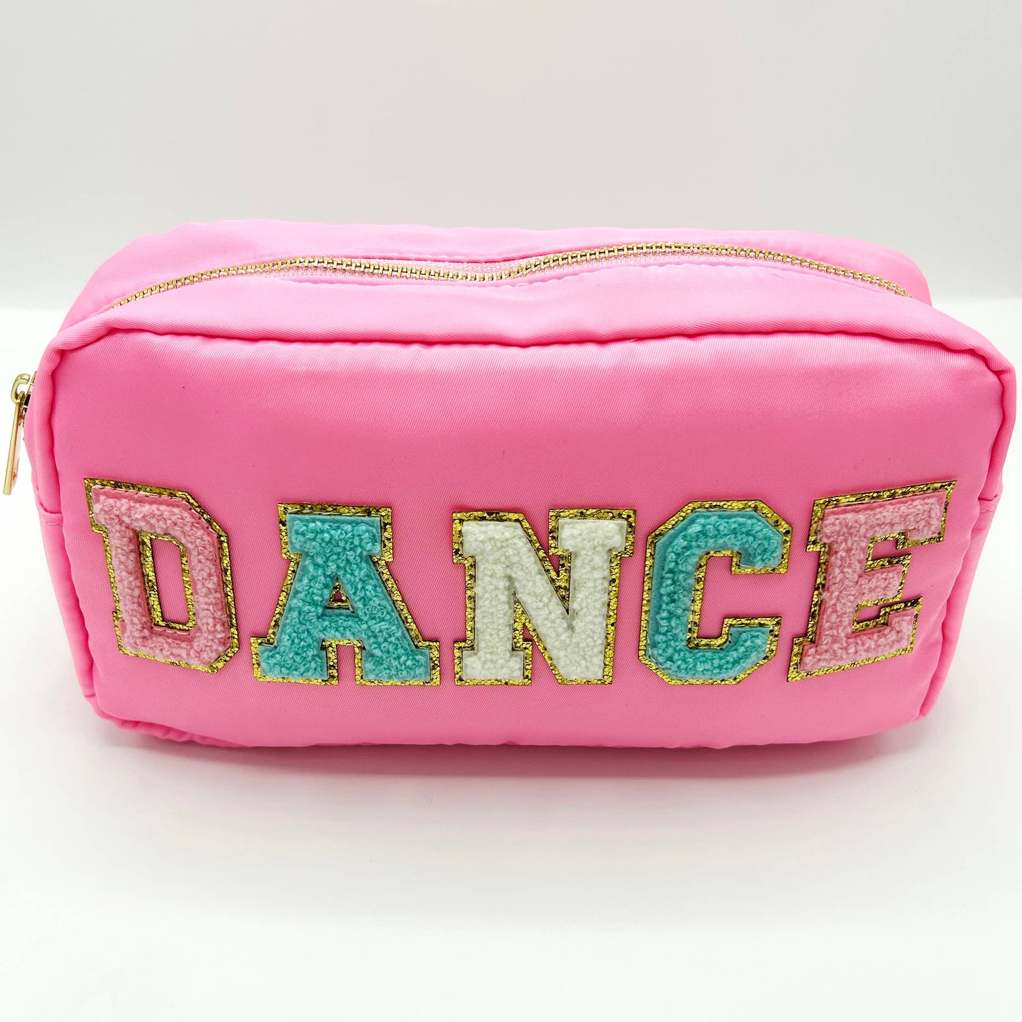 Cosmetic or Toiletry Bag with Varsity Letter Patches: Light Blue with SKIN
