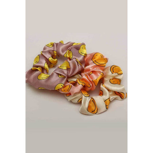 Satin Smiley Face Scrunchie Set: MIX COLOR / ONE(12)