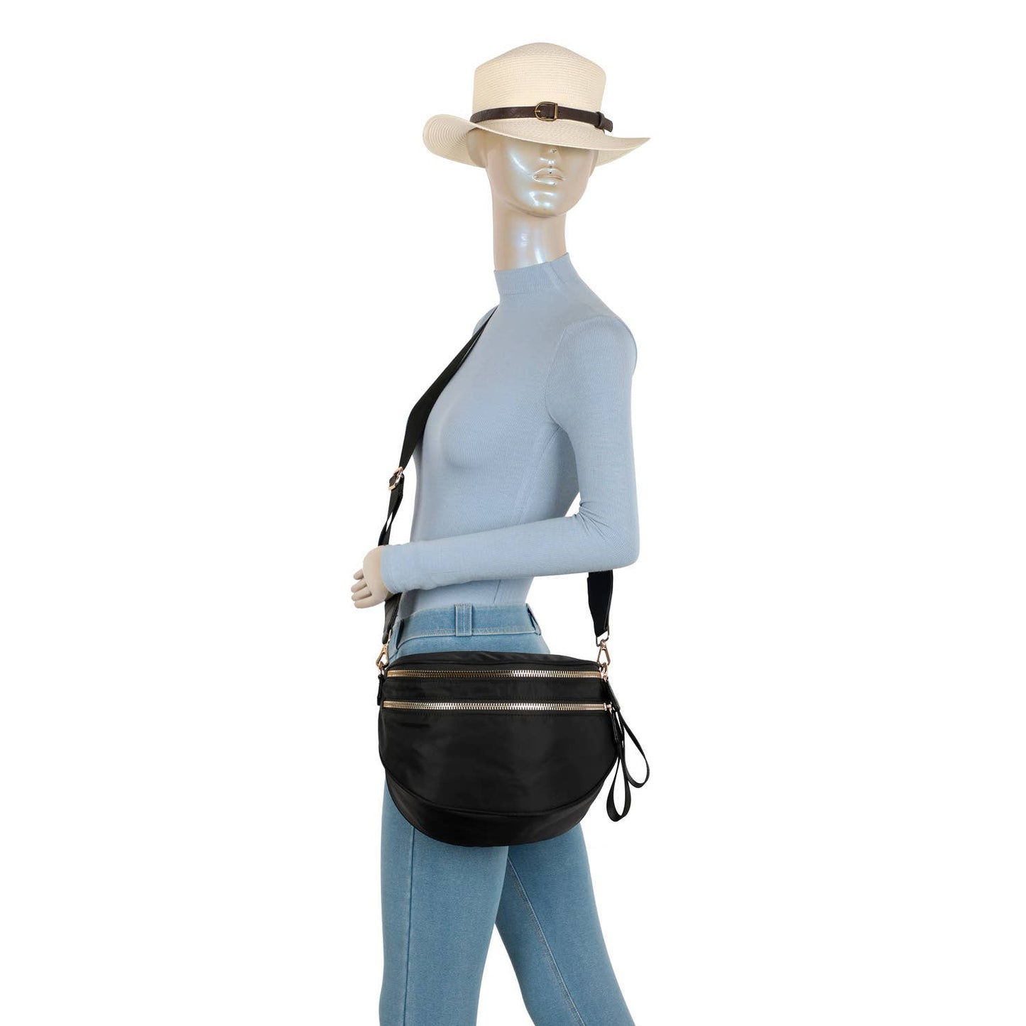 Paulina Nylon Waterproof Multi-Compartment 10" Crossbody Bag: Ivory Checker