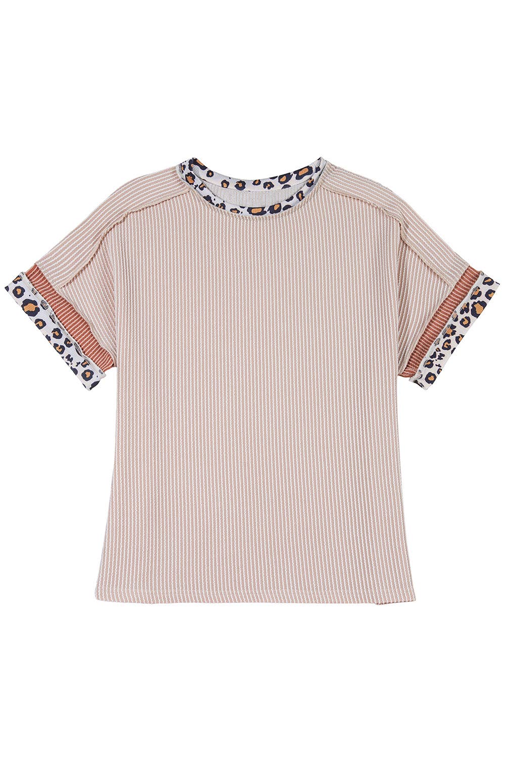 Leopard Patchwork Corded Knit T Shirt  | S-XL: As shown / Missy / XL